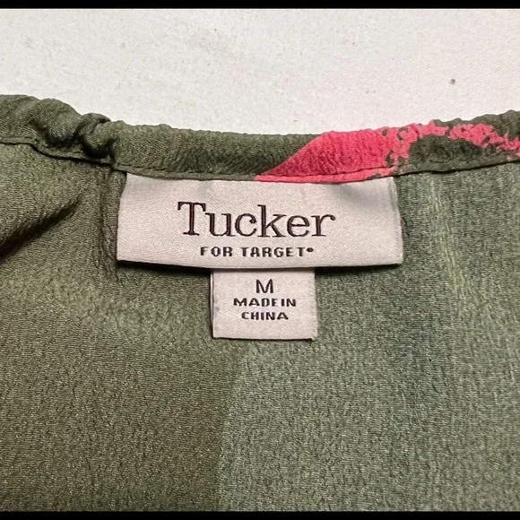 🛍️ TUCKER for Target Olive green and pink summer dress‎ size M. - Picture 9 of 13